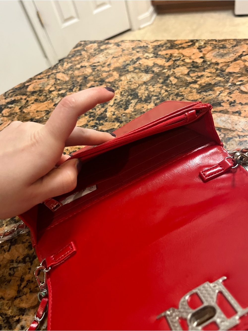 Badgley Mischka Red Quilted Vegan Leather Chain Crossbody - Picture 4 of 5